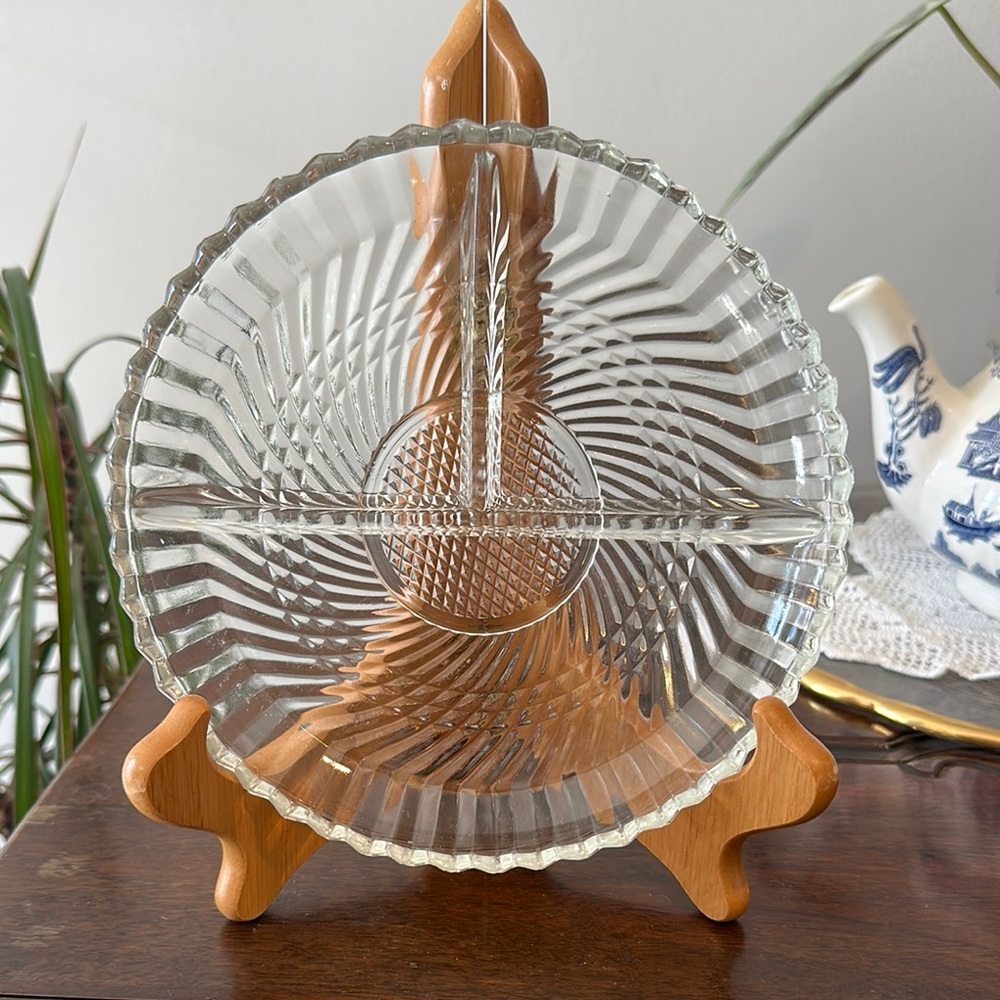 Vintage Swirl Pressed Glass Serving Platter Divided Tray